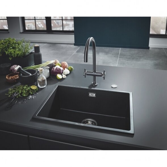 Kompozitinė plautuvė GROHE K700U 610x460 mm granite black, 31655AP0 1