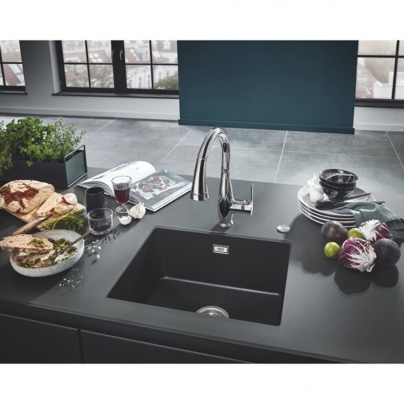 Kompozitinė plautuvė GROHE K700U 610x460 mm granite black, 31655AP0 5