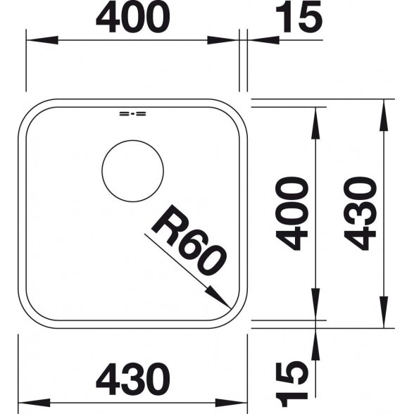 Po stalviršiu montuojama plautuvė BLANCO SUPRA 400-U, 43x43 cm, Be ekscentrinio ventilio 2