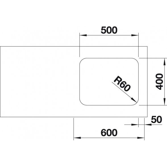 Po stalviršiu montuojama plautuvė BLANCO SUPRA 500-U, 53x43 cm, Be ekscentrinio ventilio 1
