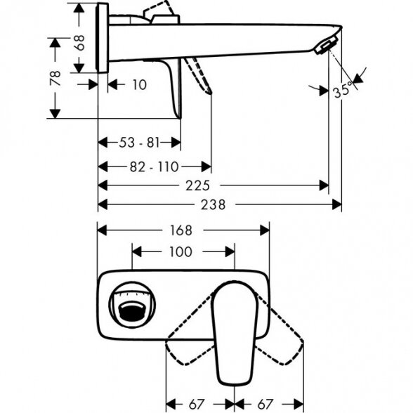 Potinkinis maištuvas praustuvui su potinkine dalimi HANSGROHE Talis E 225 mm, 71734000+13622180 2