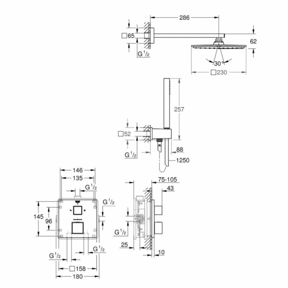 Potinkinė dušo sistema GROHE Eurocube Rainshower Allure 230, 34741000 1