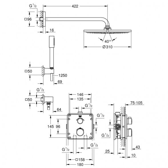 Potinkinė dušo sistema GROHE Grohtherm, 34730000 1