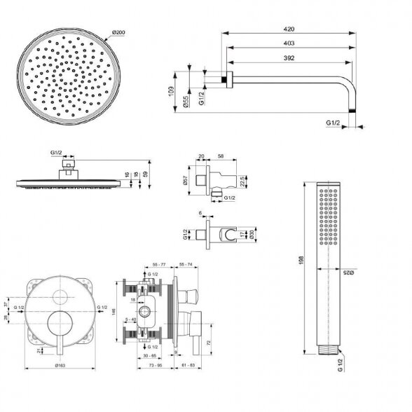 Potinkinė dušo sistema IDEAL STANDARD Ceratherm 100, juoda matinė, BD193XG 8