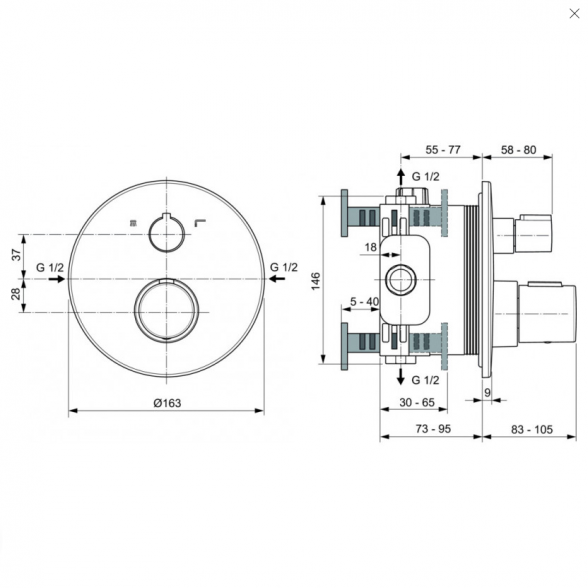 Potinkinė termostatinė dušo sistema IDEAL STANDARD Ceratherm 100, su 300 mm lietaus galva, juoda matinė, A7573XG 5