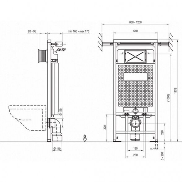 Potinkinis bidė rėmas ALCA PLAST 1200 mm 1