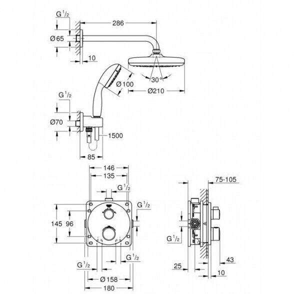 Potinkinis dušo komplektas GROHE Grohtherm Tempesta 210 4