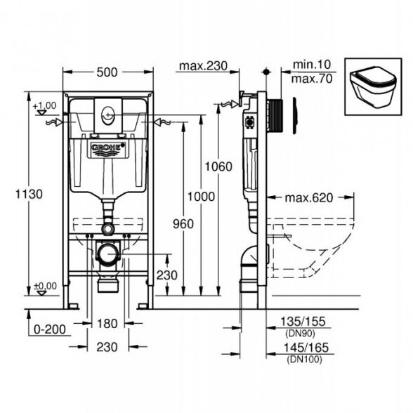 Potinkinis GROHE Rapid SL rėmas su baltu mygtuku (4 in 1) 1