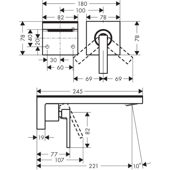 Potinkinis maišytuvas praustuvui HANSGROHE Axor MyEdition 221 mm, 47060670 1