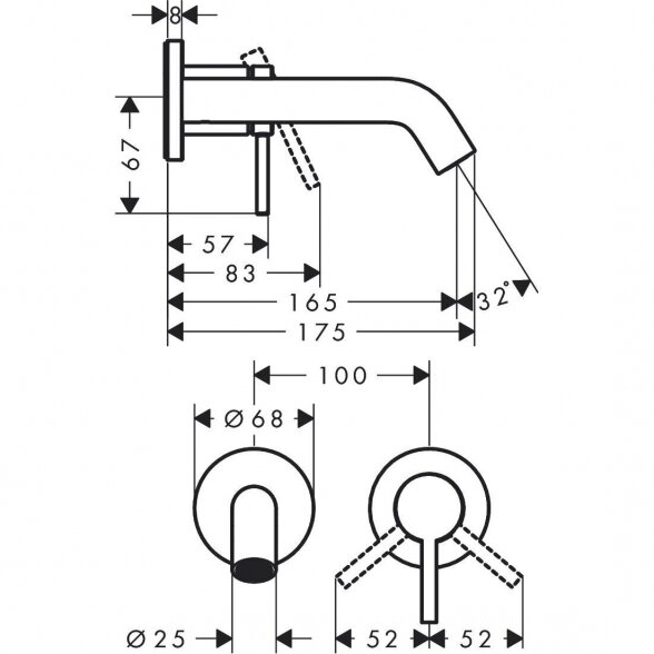 Potinkinis maišytuvas praustuvui HANSGROHE Tecturis S 165 mm, 73350140 1