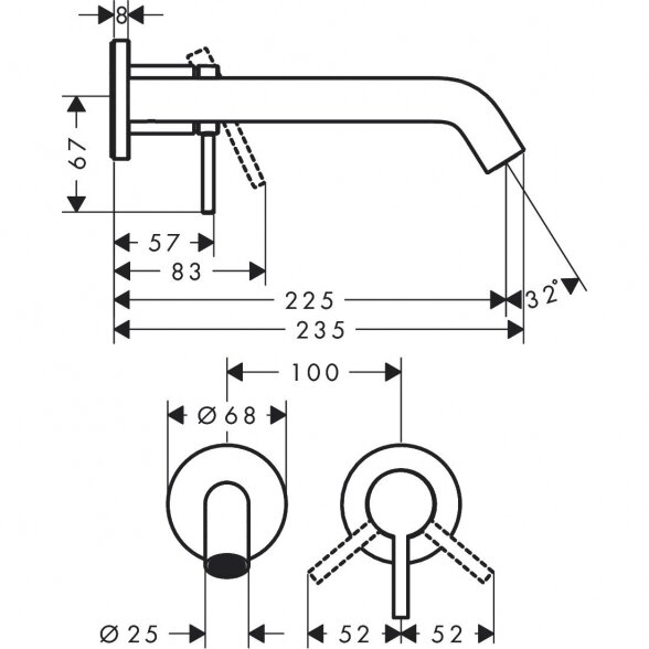 Potinkinis maišytuvas praustuvui HANSGROHE Tecturis S 225 mm, 73351000 1