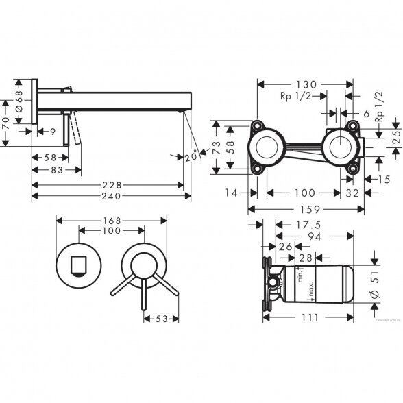 Potinkinis maišytuvas praustuvui su potinkine dalimi HANSGROHE Finoris 76050670 + 13622180 1