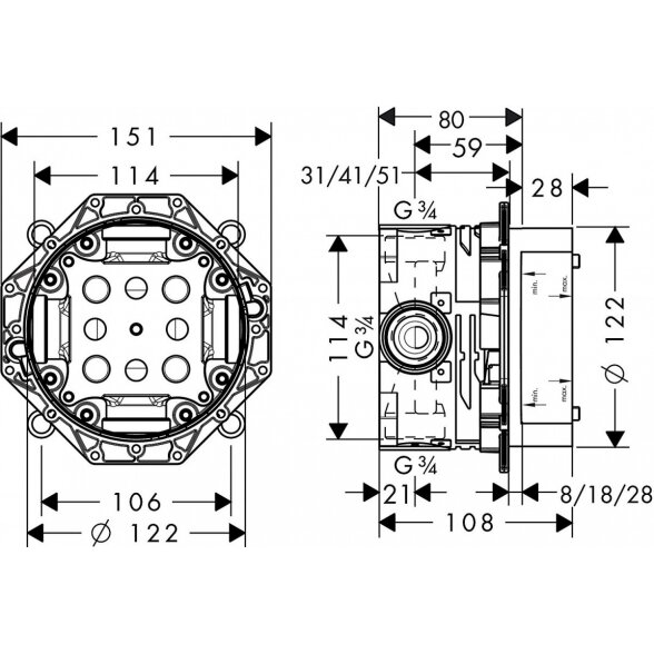 Potinkinis termostatinis dušo 4 in 1 komplektas HANSGROHE Croma 280, 27954000 5