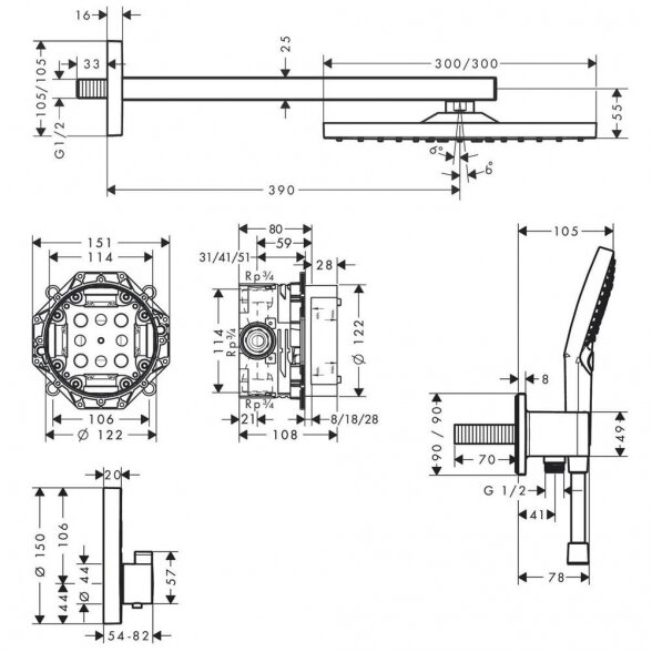 Potinkinis termostatinis dušo 6 in 1 komplektas HANSGROHE Raindance E 300 1jet, 27952000 11