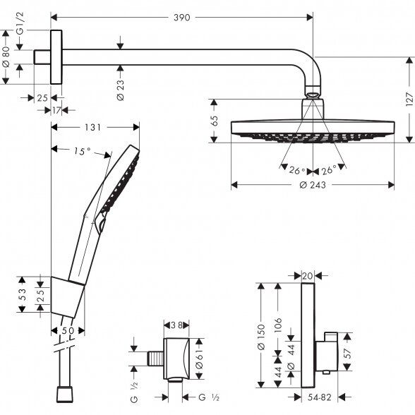 Potinkinis termostatinis dušo 8 in 1 komplektas HANSGROHE Raindance Select S, 27297000 5