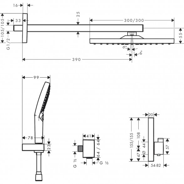 Potinkinis termostatinis dušo 8 in 1 komplektas HANSGROHE Raindance Select E 1jet, 27939670 3