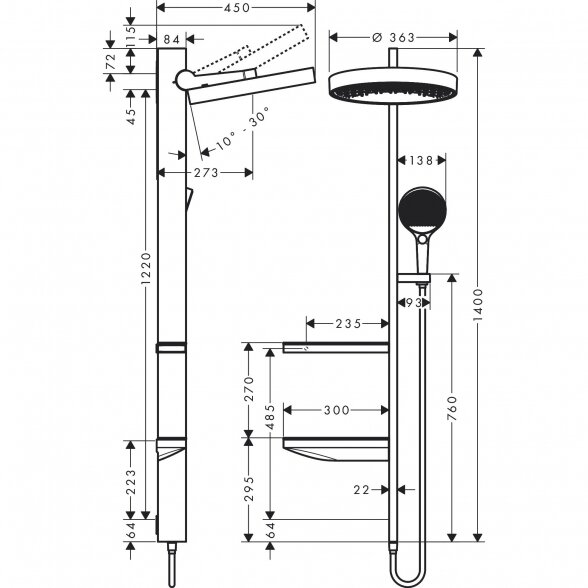 Potinkinis termostatinis dušo 4 in 1 komplektas HANSGROHE Rainfinity Showerpipe 360 1jet, Matt White 3