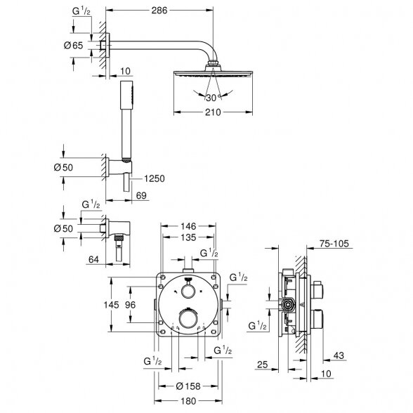 Potinkinis termostatinis dušo komplektas GROHE Grohtherm Rainshower Cosmopolitan 210, 34732000 3