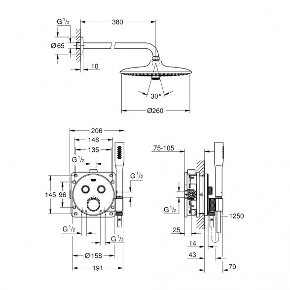 Potinkinis termostatinis dušo komplektas GROHE Grohtherm SmartControl, 34744000 2