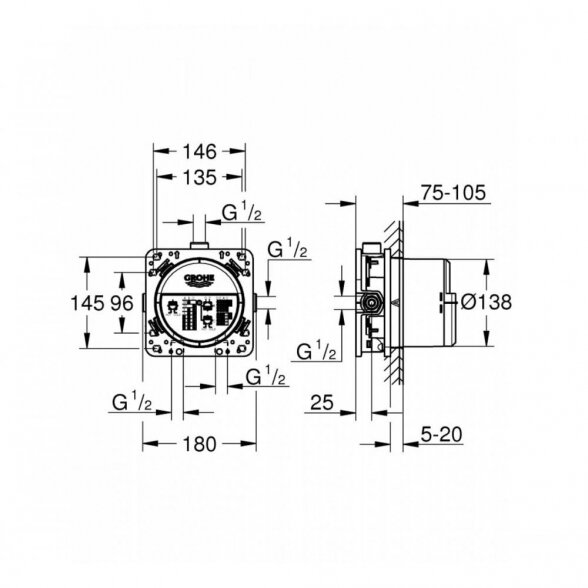 Potinkinis termostatinis dušo komplektas GROHE Grohtherm SmartControl, phantom black Nr. 1 16