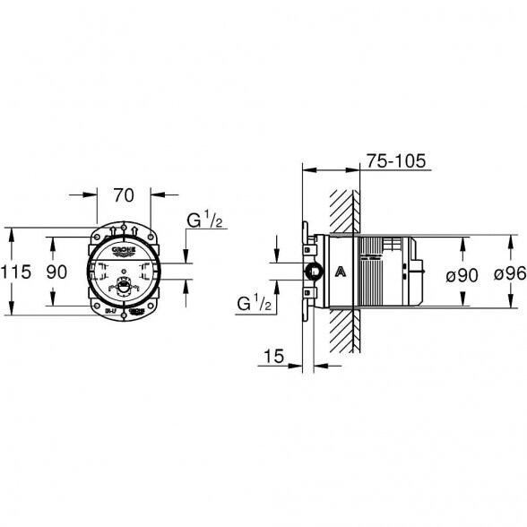 Potinkinis termostatinis dušo komplektas GROHE Grohtherm SmartControl, phantom black Nr. 1 17