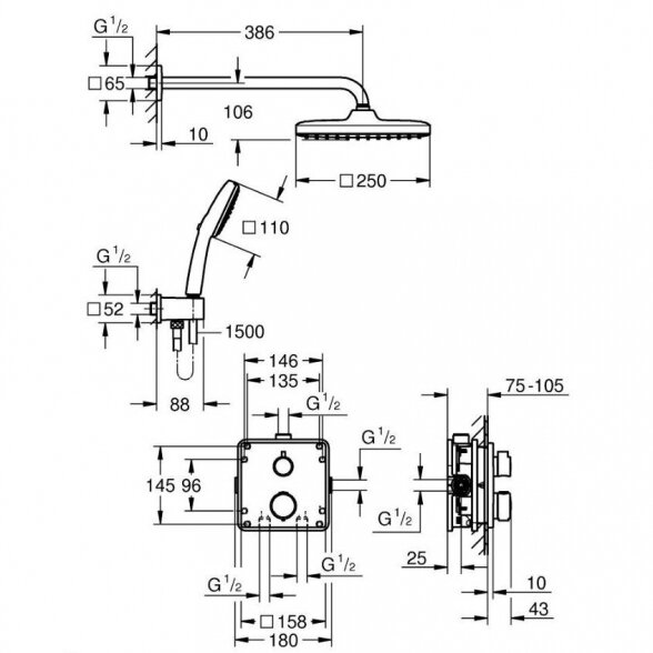 Potinkinis termostatinis dušo komplektas GROHE Precision, 348822430 6