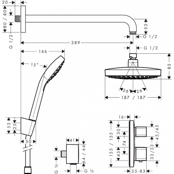 Potinkinis termostatinis dušo komplektas HANSGROHE Croma Select E 180, 27294000 9