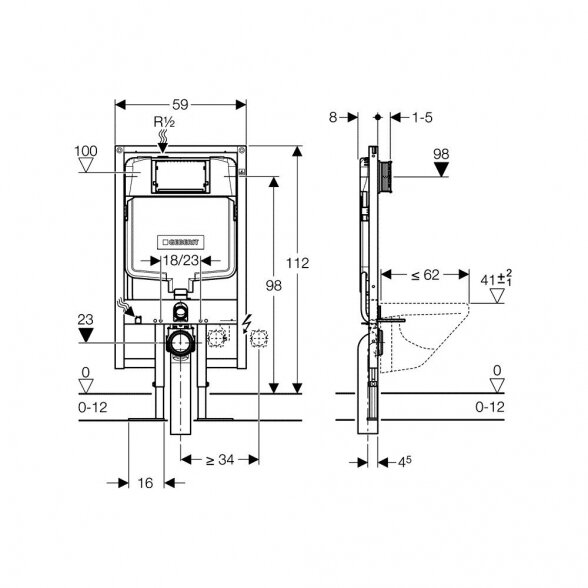 Potinkinis unitazo rėmas GEBERIT Duofix 8 cm su tvirtinimais ir tarpine (3 in 1) 1