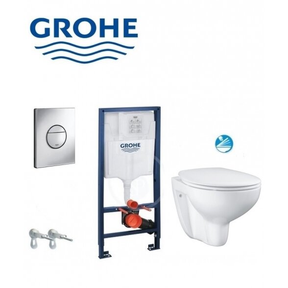 Potinkinis unitazo rėmas GROHE Rapid SL 4 in 1 + pakabinamas unitazas GROHE Bau su soft-close dangčiu