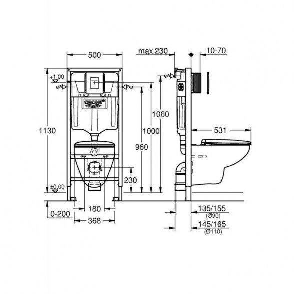 Potinkinis unitazo rėmas GROHE Rapid SL 4 in 1 + pakabinamas unitazas GROHE Solido su soft-close dangčiu 6