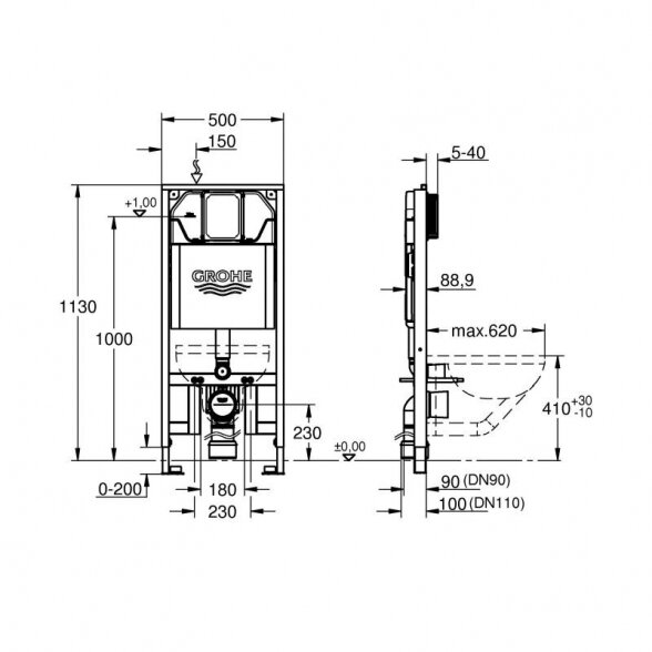 Potinkinis unitazo (WC) rėmo komplektas GROHE Rapid SL Slim 88,9 mm, 39687000 3