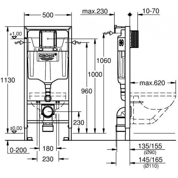 Potinkinis unitazo (WC) rėmo komplektas GROHE Rapid SL 3 in 1 3