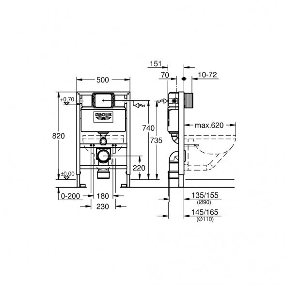 Potinkinis unitazo (WC) rėmo komplektas GROHE Rapid SL 82 cm, 38526000 3