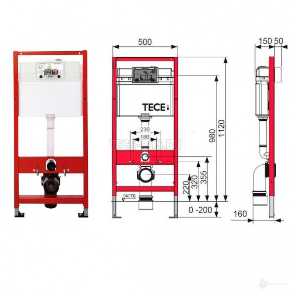 Potinkinis universalus unitazo (WC) rėmo komplektas TECEprofil Base (4 in 1) 5