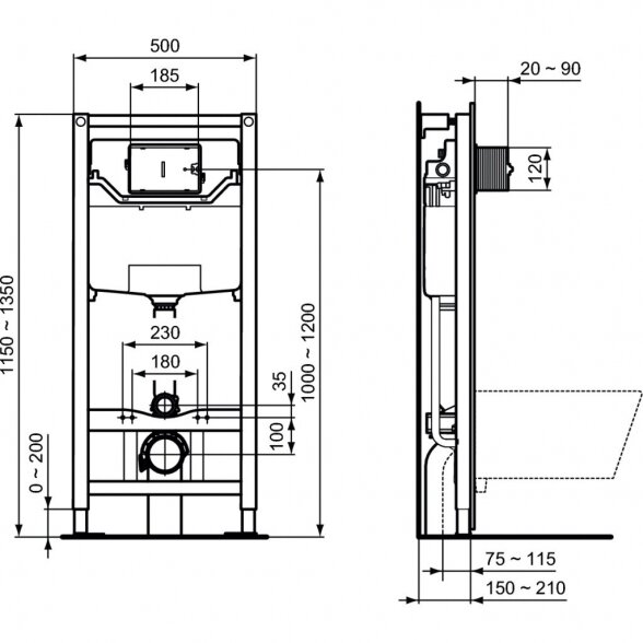 Potinkinis WC komplektas IDEAL STANDARD (6 in 1), chromuotas mygtukas 5