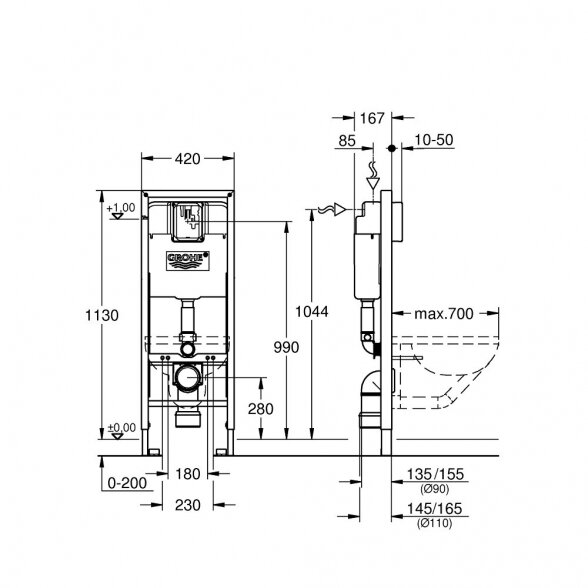 Potinkinis WC rėmas GROHE 42 cm pločio, 38675001 1