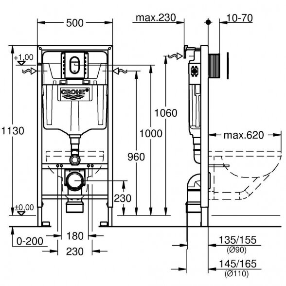 Potinkinis WC rėmo komplektas GROHE Rapid SL (3 in 1), 39504000 3