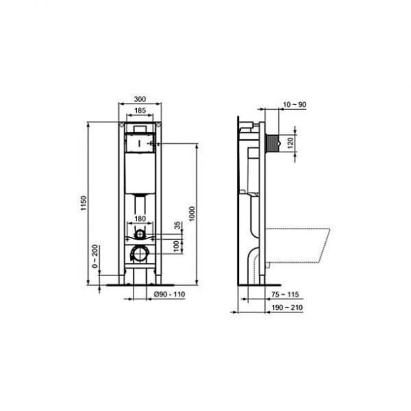 Potinkinis WC rėmas su chromuotu mygtuku IDEAL STANDARD ProSys 30 cm (3 in 1), E2332AA 2