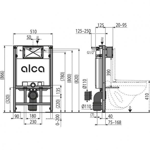 Potinkinis WC rėmo komplektas ALCADRAIN (2 in 1) 85 cm aukščio 1