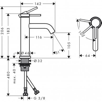 Praustuvo maišytuvas HANSGROHE Tecturis S 110, 73312670 1