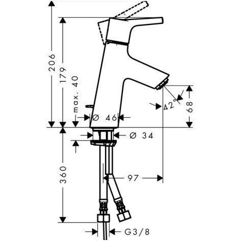 Praustuvo maišytuvas su dugno vožtuvu HANSGROHE Talis S 80 CoolStart, 72013000 1