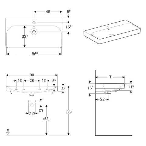 Praustuvas baldinis GEBERIT Smile Square 90 cm 7