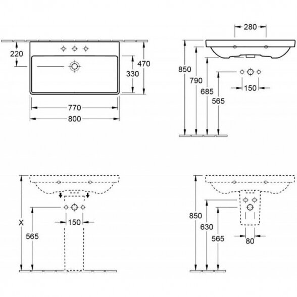 Praustuvas baldinis VILLEROY & BOCH Avento 800 x 470 mm su Ceramic plus danga, 415680R1 2