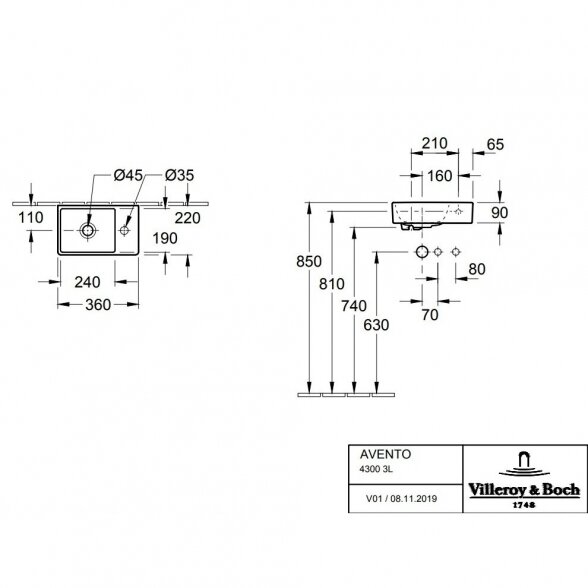 Praustuvas VILLEROY & BOCH Avento L, 360 x 220 mm 3