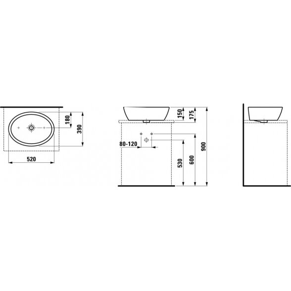 Praustuvas-dubuo LAUFEN Pro S, 520 x 390 mm su LCC danga 4