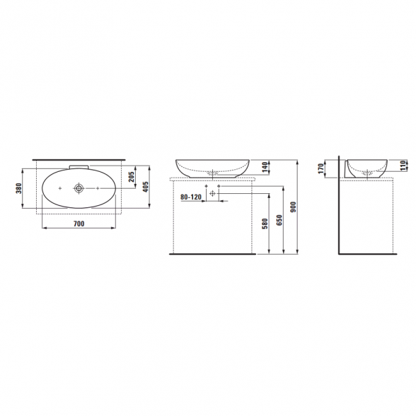 Praustuvas-dubuo LAUFEN Ilbagnoalessi 700 x 400 mm 1