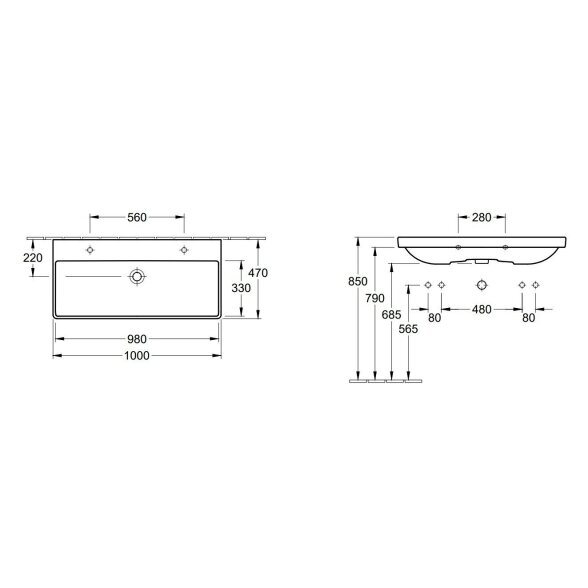 Praustuvas VILLEROY & BOCH Avento 1000 x 470 mm 3