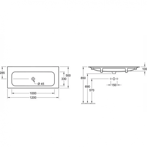 Praustuvas VILLEROY & BOCH Finion 1200 x 500 mm 3