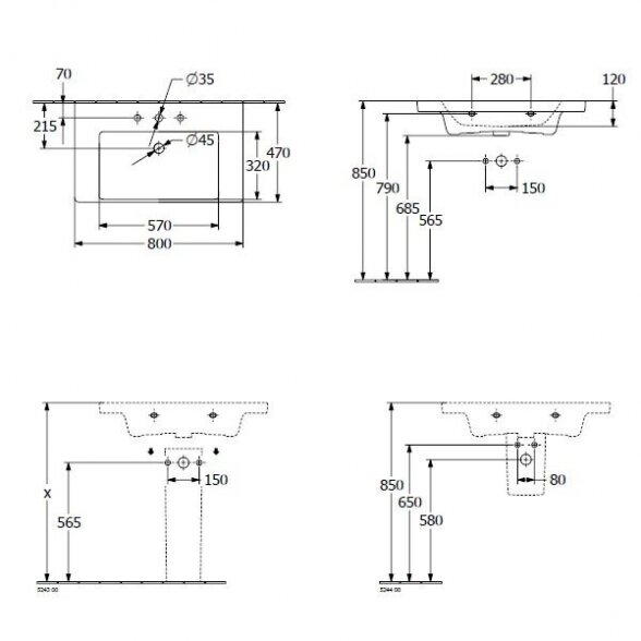 Praustuvas VILLEROY & BOCH Subway 3.0 su persipylimu, 800 x 470 mm 4