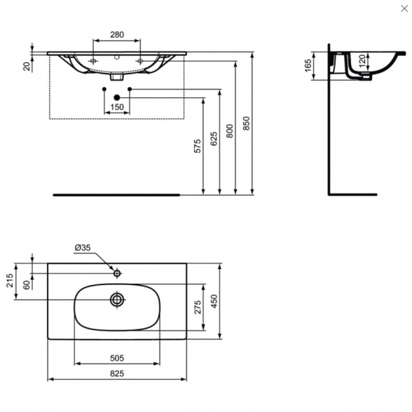 Praustuvas montuojamas ant spintelės IDEAL STANDARD Tesi, juodas matinis 83 cm, T3509V3 4